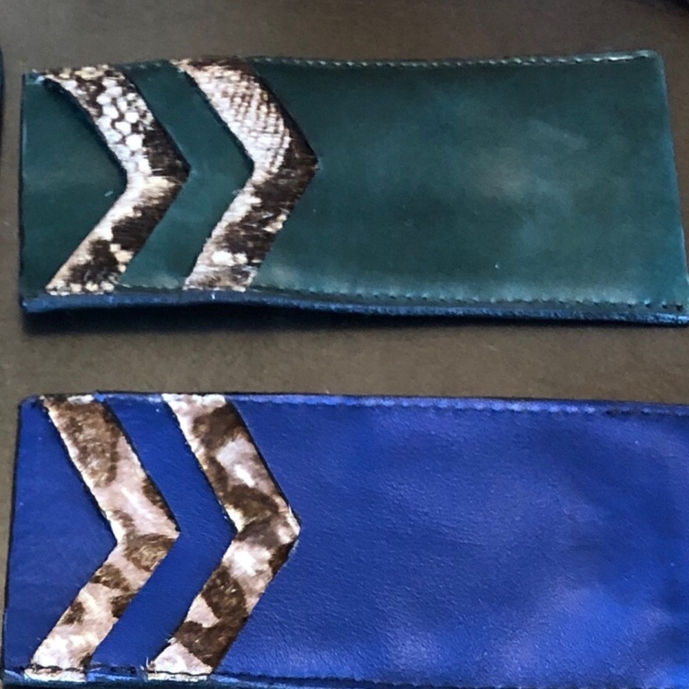 Leather Lace Green Credit Card Case Wallet